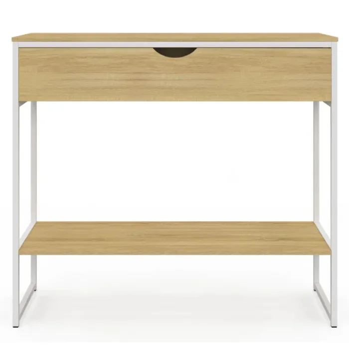 Console 1 tiroir et 1 étagère design industriel bois et métal blanc