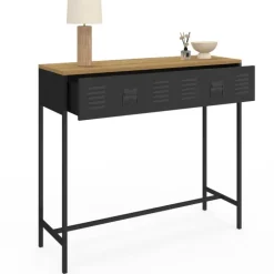 Console bois et métal 1 tiroir design industriel
