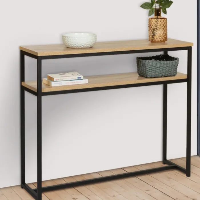 Console bois et métal double plateau 100 cm