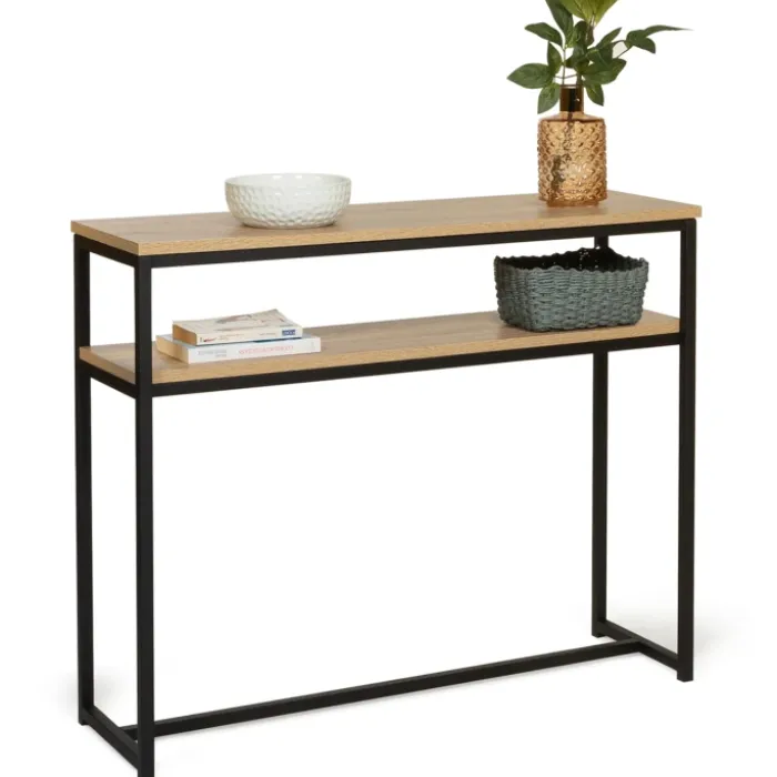 Console bois et métal double plateau 100 cm