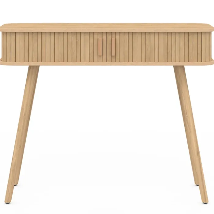 Console d’entrée bois 2 portes coulissantes effet lattes