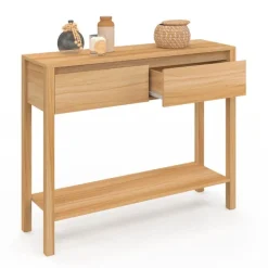 Console effet teck 2 tiroirs 1 étagère