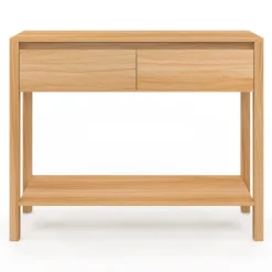 Console effet teck 2 tiroirs 1 étagère