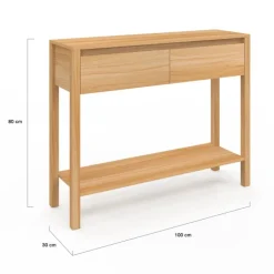 Console effet teck 2 tiroirs 1 étagère