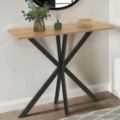 Console en bois avec pied araignée métalique noir