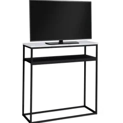 Console imitation marbre et bois noir pied métal