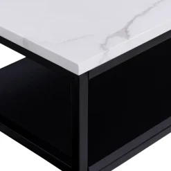 Console imitation marbre et bois noir pied métal