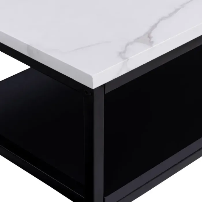 Console imitation marbre et bois noir pied métal