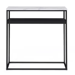 Console imitation marbre et bois noir pied métal