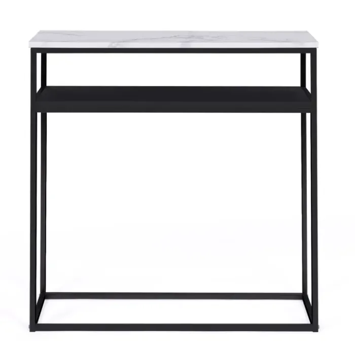 Console imitation marbre et bois noir pied métal