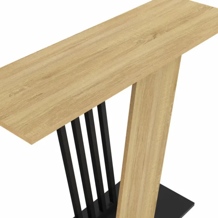 Console plateau bois et pied croisé noir