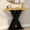 Console plateau bois et pied X noir