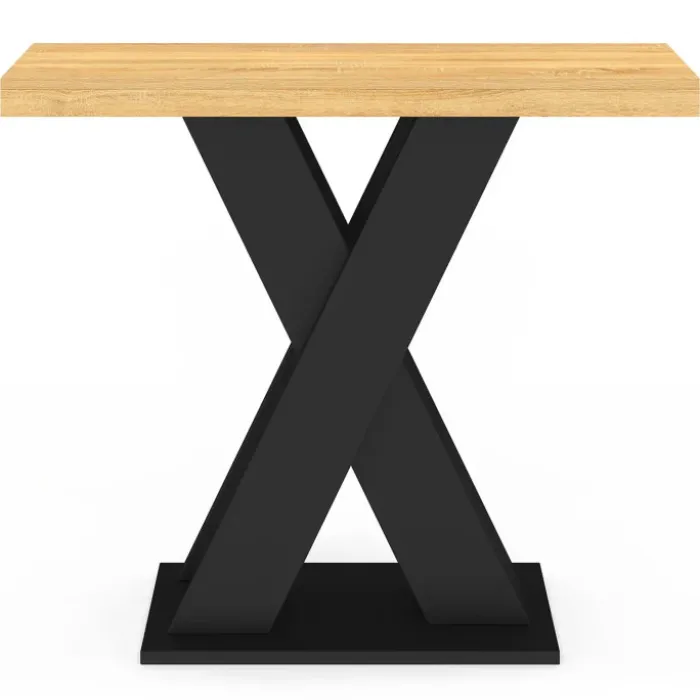 Console plateau bois et pied X noir