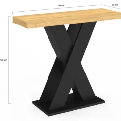 Console plateau bois et pied X noir
