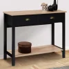 Console style campagne chic 2 tiroirs bois et noir