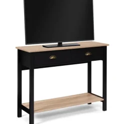 Console style campagne chic 2 tiroirs bois et noir