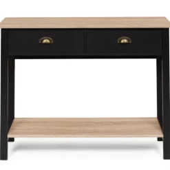 Console style campagne chic 2 tiroirs bois et noir