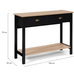 Console style campagne chic 2 tiroirs bois et noir