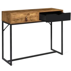 Console style industriel bois et métal 2 tiroirs