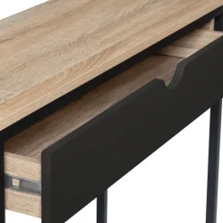 Console style industriel bois et métal 90 cm avec tiroir