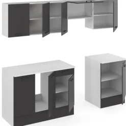 Cuisine complète 240 cm avec plan de travail blanc et gris