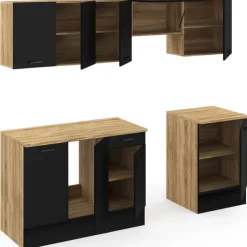 Cuisine complète 240 cm avec plan de travail bois et noir