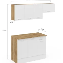 Cuisine complète 180 cm avec plan de travail bois et blanc