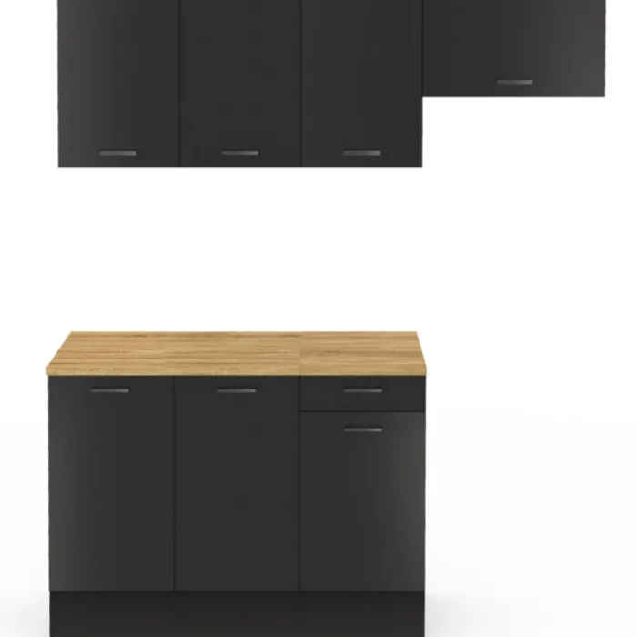 Cuisine complète 180 cm avec plan de travail bois et noir