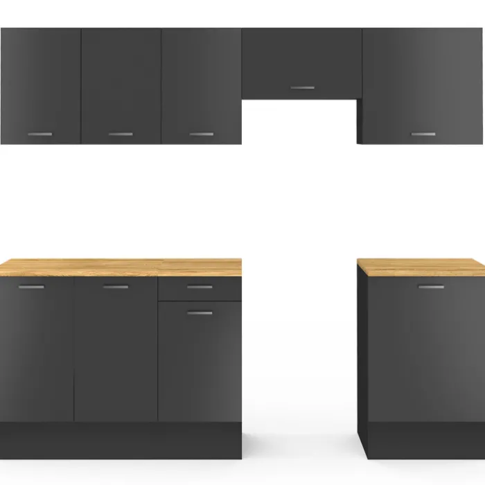 Cuisine complète 240 cm avec plan de travail bois et noir