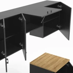 Cuisine complète 240 cm avec plan de travail bois et noir