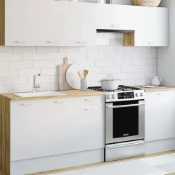 Cuisine complète 240 cm avec plan de travail bois et blanc