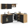 Cuisine d'angle complète bois et noir 400 cm 7 éléments