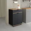 Desserte à roulettes bois noir et plateaux façon hêtre 60 cm