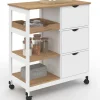 Desserte de cuisine 3 paniers + 1 plateau amovibe blanc et effet hêtre L 76 cm