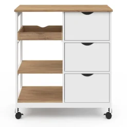 Desserte de cuisine 3 paniers + 1 plateau amovibe blanc et effet hêtre L 76 cm