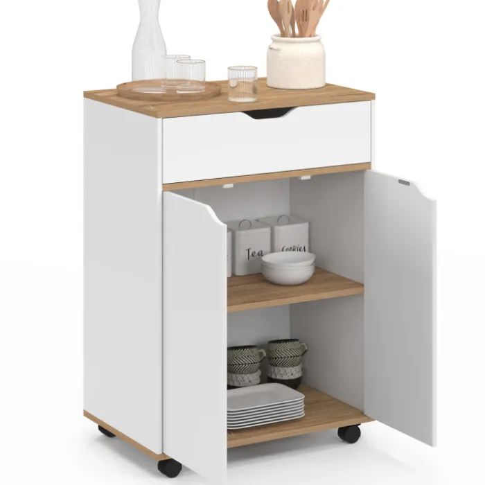 Desserte de cuisine bois blanc avec 1 grand placard + 1 tiroir