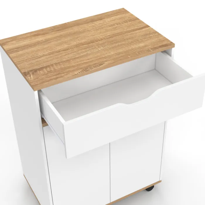 Desserte de cuisine bois blanc avec 1 grand placard + 1 tiroir