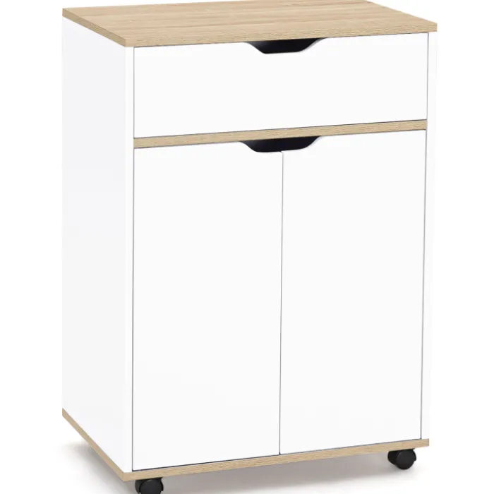Desserte de cuisine bois blanc avec 1 grand placard + 1 tiroir