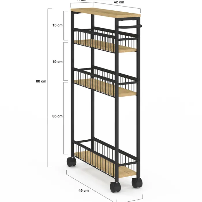 Desserte de cuisine gain de place 4 niveaux sur roulettes design industriel