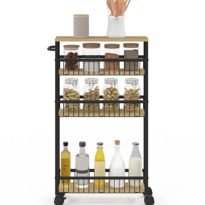 Desserte de cuisine gain de place 4 niveaux sur roulettes design industriel
