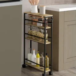 Desserte de cuisine gain de place 4 niveaux sur roulettes design industriel