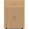 Desserte de cuisine placard avec tiroir effet lattes tasseau bois L.60 cm