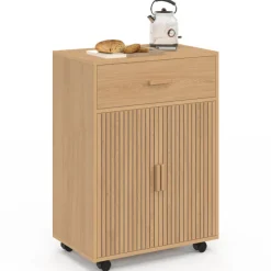 Desserte de cuisine placard avec tiroir effet lattes tasseau bois L.60 cm