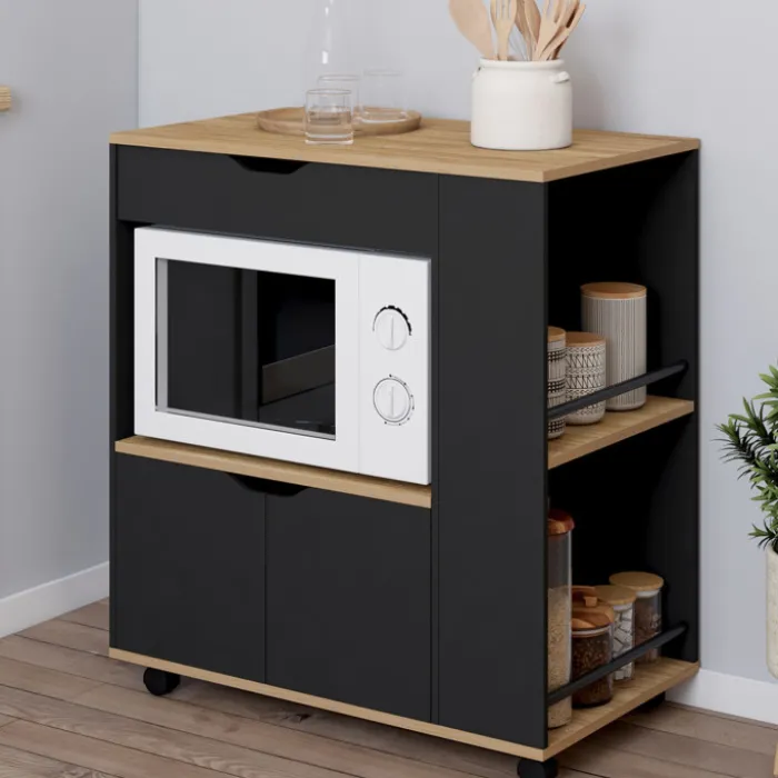 Desserte micro-onde placard tiroir épices noir