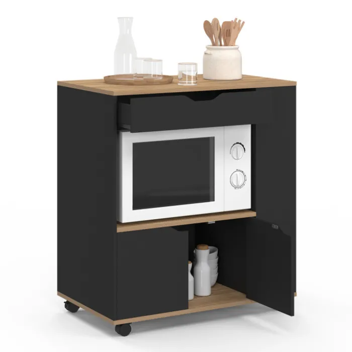 Desserte micro-onde placard tiroir épices noir