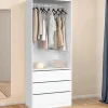 Dressing 80 x 55 x 200 cm 1 module avec penderie + 3 tiroirs blanc
