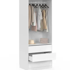 Dressing 80 x 55 x 200 cm 1 module avec penderie + 3 tiroirs blanc