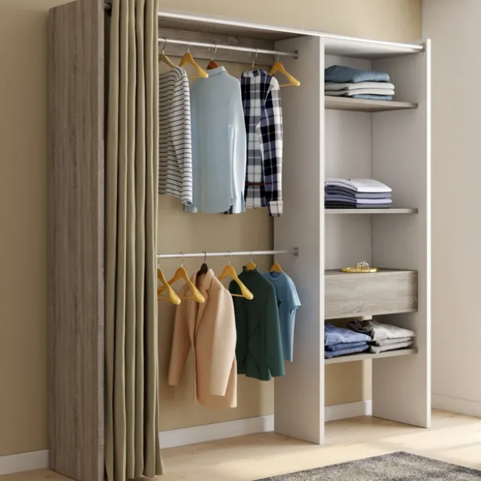 Dressing blanc et bois extensible grande capacité de rangement