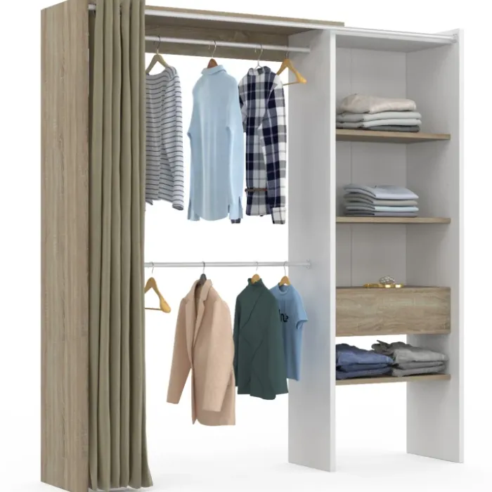 Dressing blanc et bois extensible grande capacité de rangement
