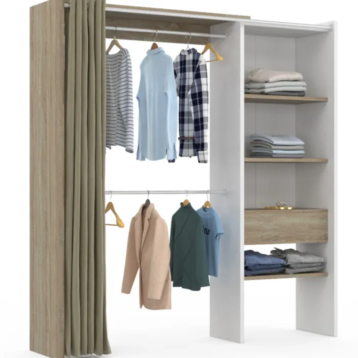 Dressing blanc et bois extensible grande capacité de rangement